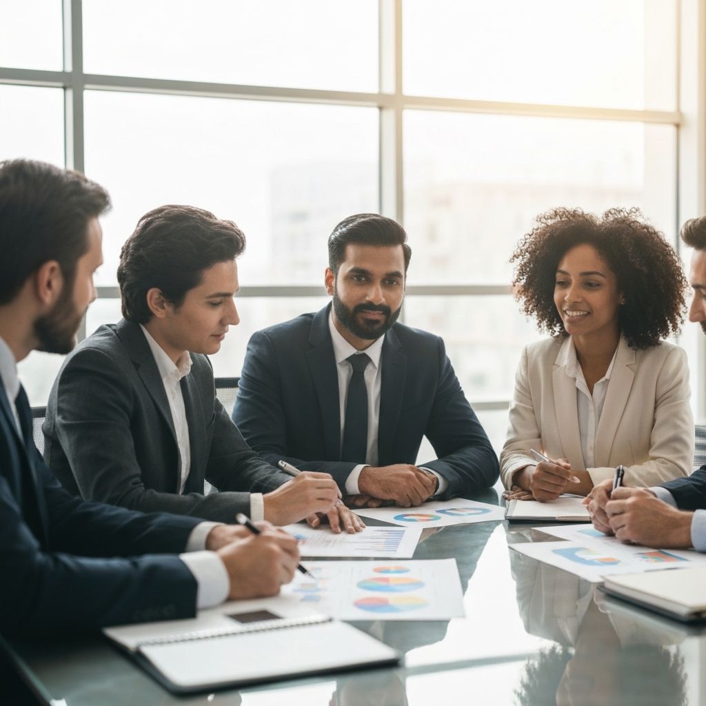 Reunión de equipo directivo analizando estrategia financiera